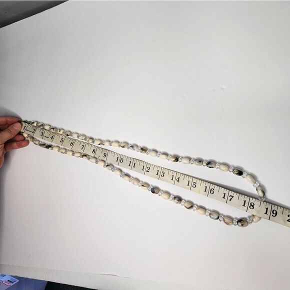 Ann Taylor LOFT White Swirl And Clear Beads Necklace, 38" - Picture 4 of 4
